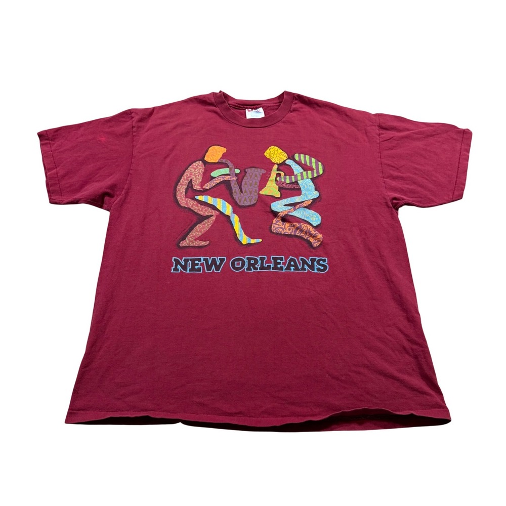 Vintage New Orleans Jazz Graphic Shirt XL Maroon 90s Single Stitch Festival XL